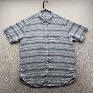Lucky Brand Irish Linen Button Up Shirt Mens Large L Blue Striped Baird McNutt